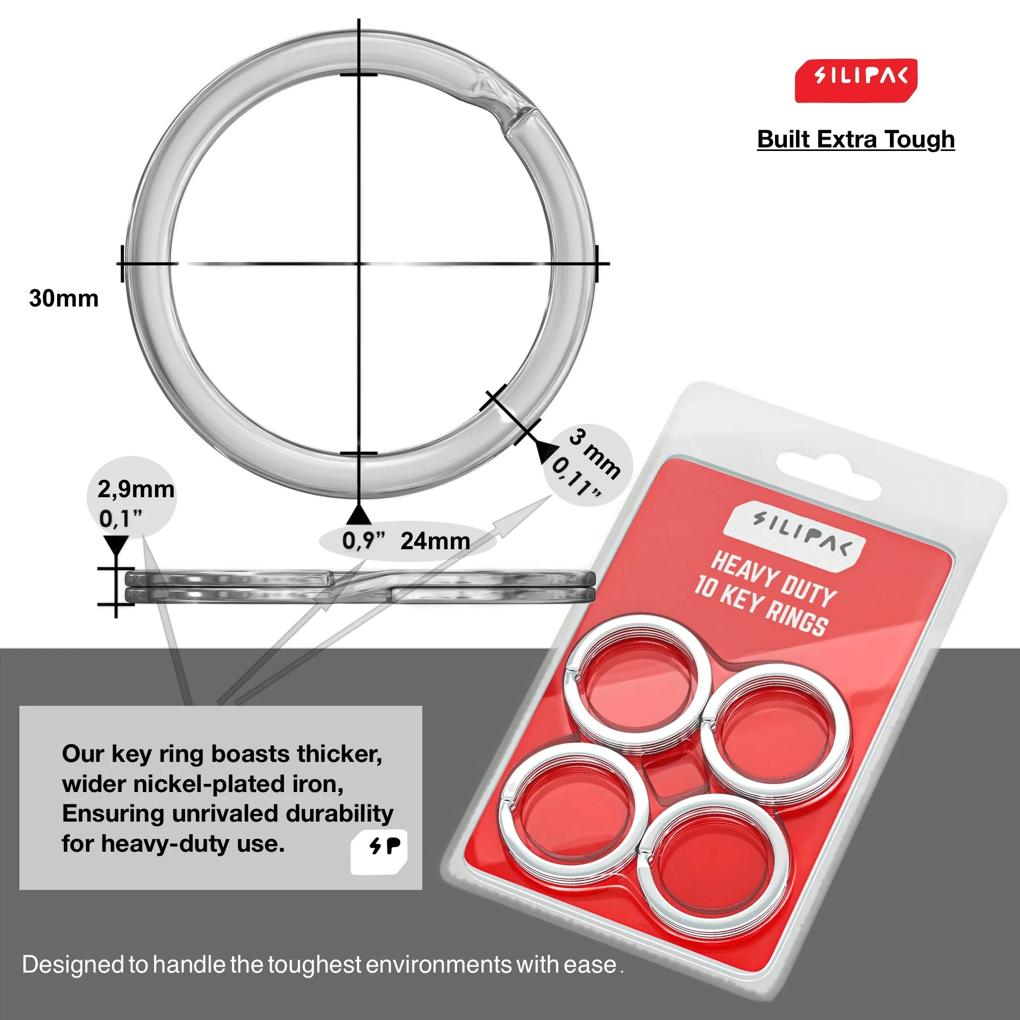 1.18"  Metal Keychain Split Rings (Flat Silver)
