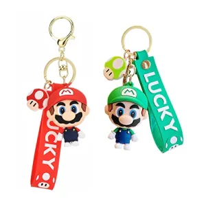 2 pcs Super Mario Rubber Keychains,wopin-Rubber Quality Keychains Key Chain Creative Cartoon Keychain, Cute Mario Figure, Boy Fashion Pendant Gift