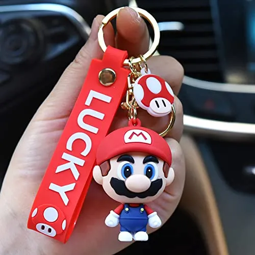 2 pcs Super Mario Rubber Keychains,wopin-Rubber Quality Keychains Key Chain Creative Cartoon Keychain, Cute Mario Figure, Boy Fashion Pendant Gift