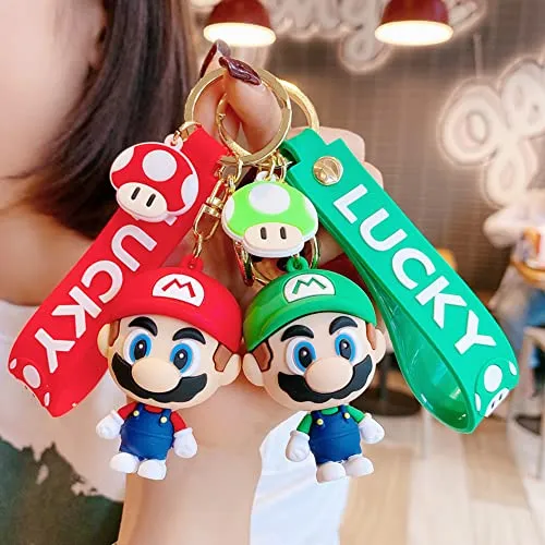 2 pcs Super Mario Rubber Keychains,wopin-Rubber Quality Keychains Key Chain Creative Cartoon Keychain, Cute Mario Figure, Boy Fashion Pendant Gift