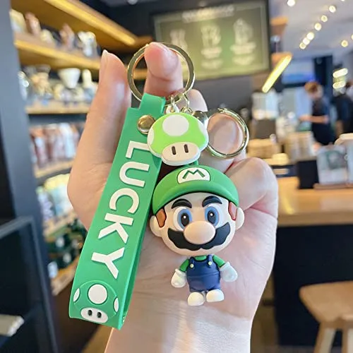 2 pcs Super Mario Rubber Keychains,wopin-Rubber Quality Keychains Key Chain Creative Cartoon Keychain, Cute Mario Figure, Boy Fashion Pendant Gift