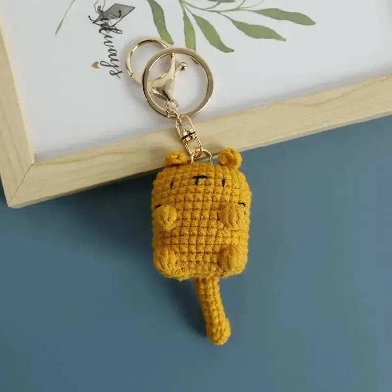 Adorable Knitted Cat Keychains - Kawaii Crochet Cat Doll Keyrings for Bags and Car Keys