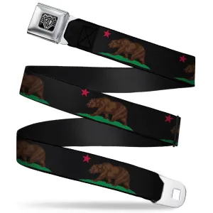 BD Wings Logo CLOSE-UP Full Color Black Silver Seatbelt Belt - California Flag Bear Black Webbing