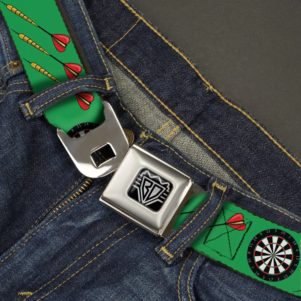 BD Wings Logo CLOSE-UP Full Color Black Silver Seatbelt Belt - Darts Green/Multi Color Webbing
