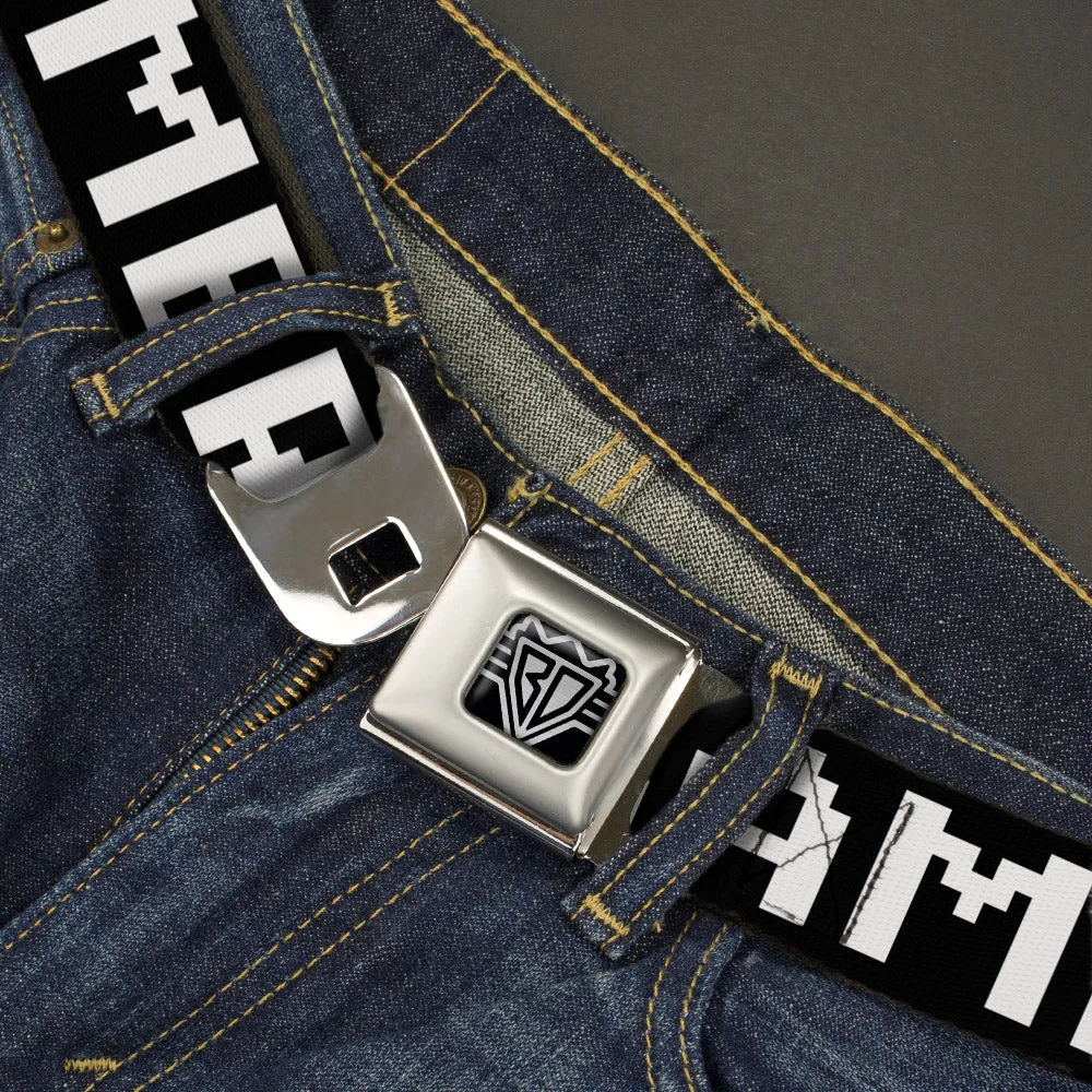 BD Wings Logo CLOSE-UP Full Color Black Silver Seatbelt Belt - GAMER 1/Heart 8-Bit Black/White/Red Webbing