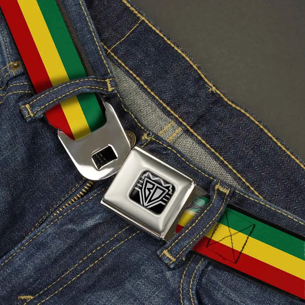 BD Wings Logo CLOSE-UP Full Color Black Silver Seatbelt Belt - Rasta Webbing