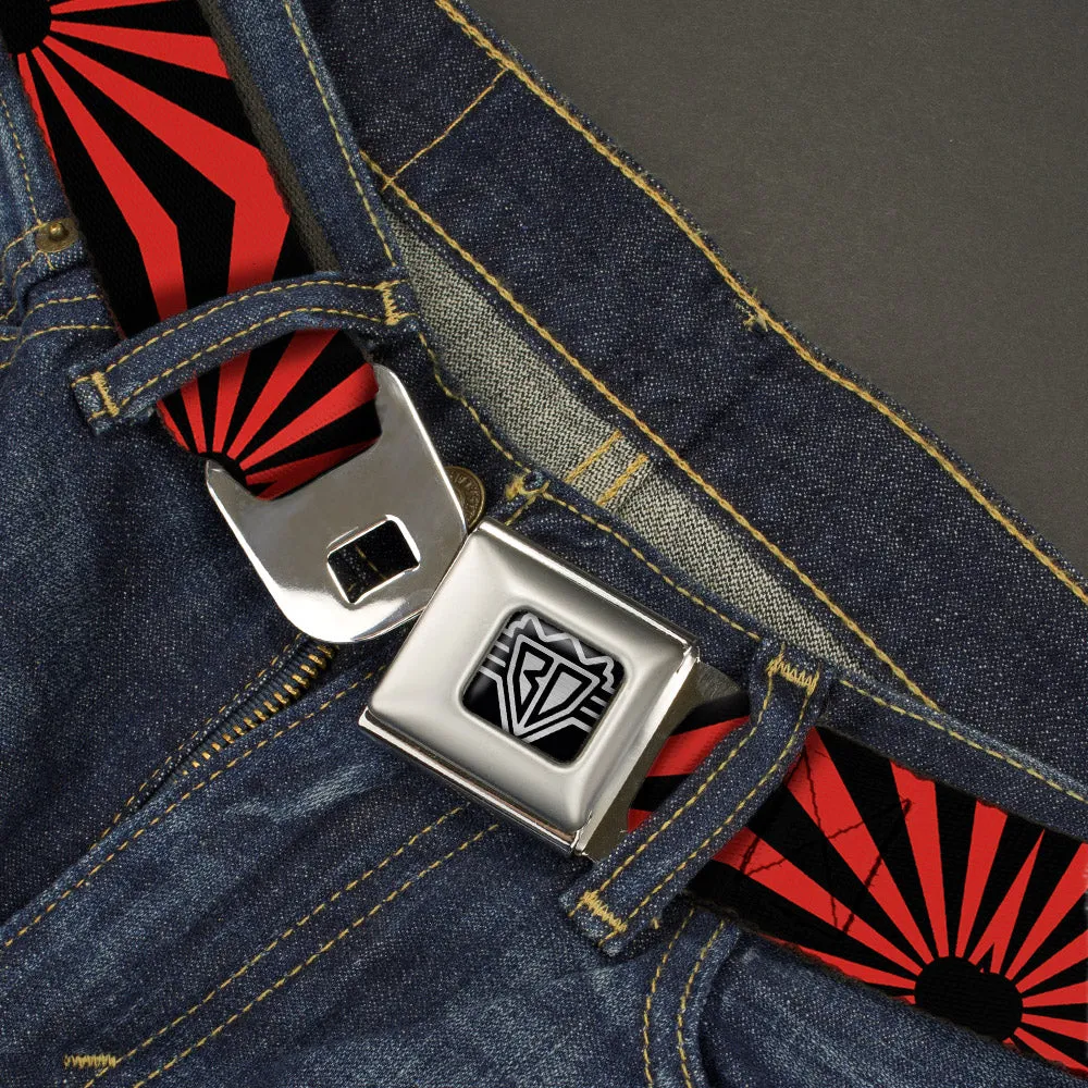 BD Wings Logo CLOSE-UP Full Color Black Silver Seatbelt Belt - Rising Sun Red/Black Webbing