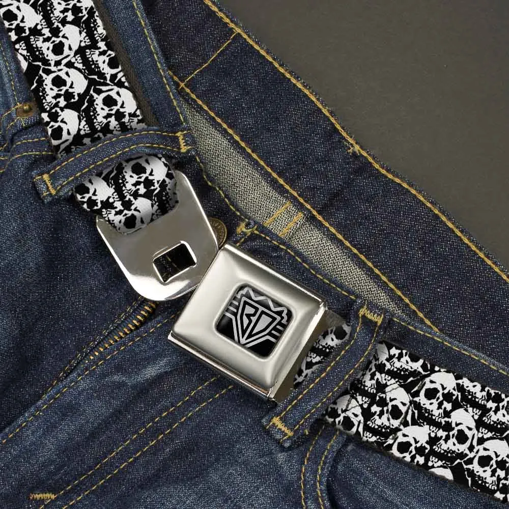 BD Wings Logo CLOSE-UP Full Color Black Silver Seatbelt Belt - Skull Yard Black/White Webbing
