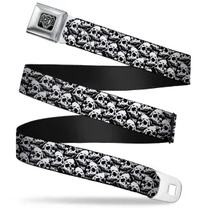 BD Wings Logo CLOSE-UP Full Color Black Silver Seatbelt Belt - Skull Yard Black/White Webbing