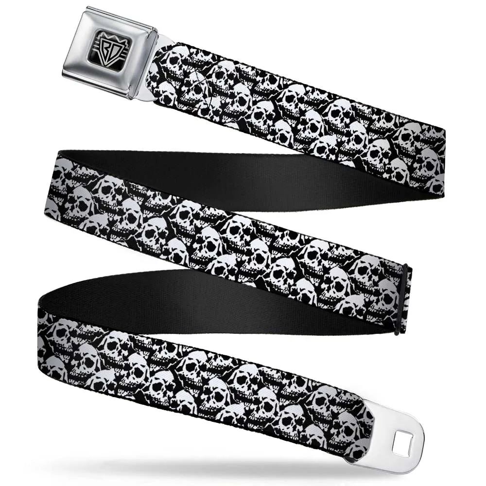 BD Wings Logo CLOSE-UP Full Color Black Silver Seatbelt Belt - Skull Yard Black/White Webbing