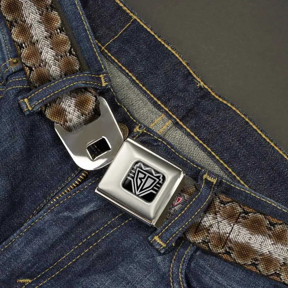 BD Wings Logo CLOSE-UP Full Color Black Silver Seatbelt Belt - Snake Skin 2 Webbing