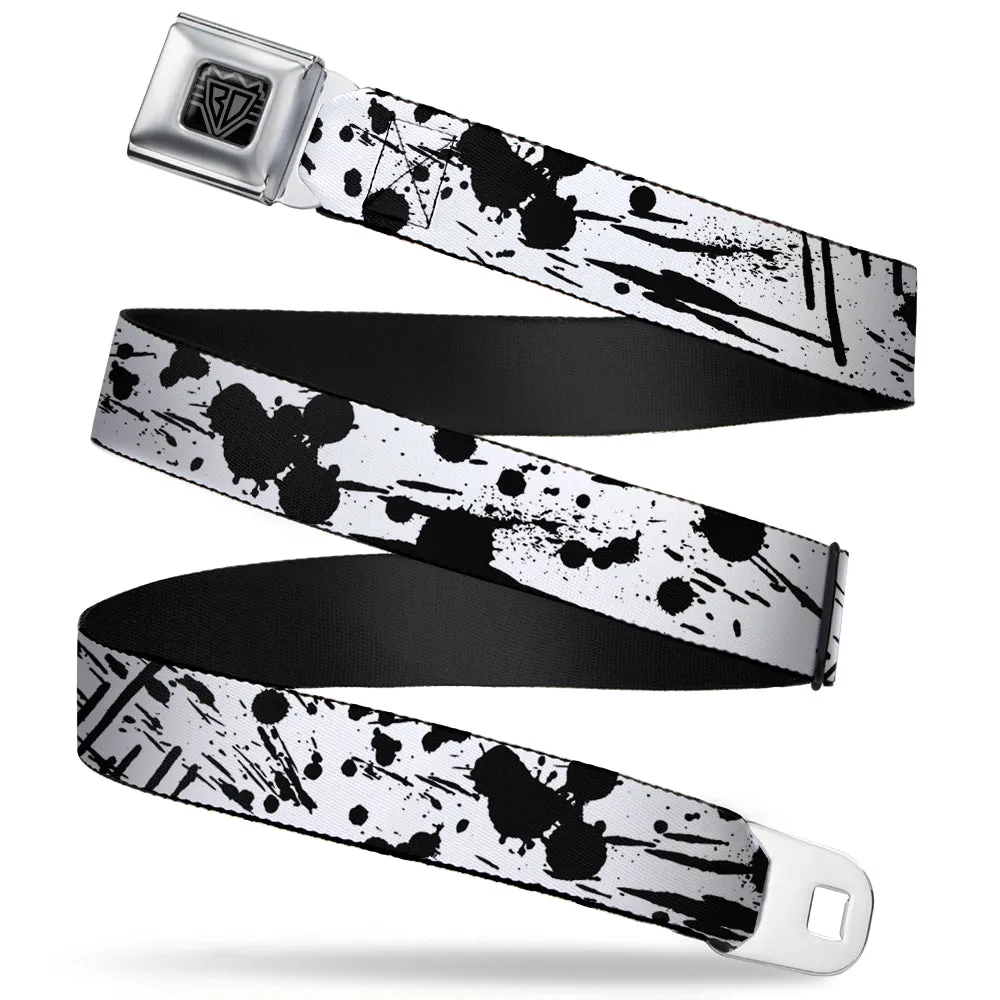 BD Wings Logo CLOSE-UP Full Color Black Silver Seatbelt Belt - Splatter White/Black Webbing