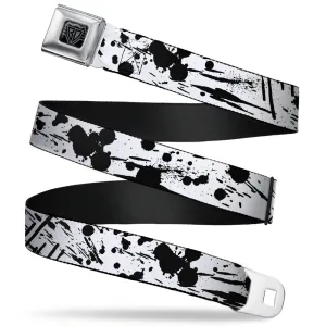 BD Wings Logo CLOSE-UP Full Color Black Silver Seatbelt Belt - Splatter White/Black Webbing