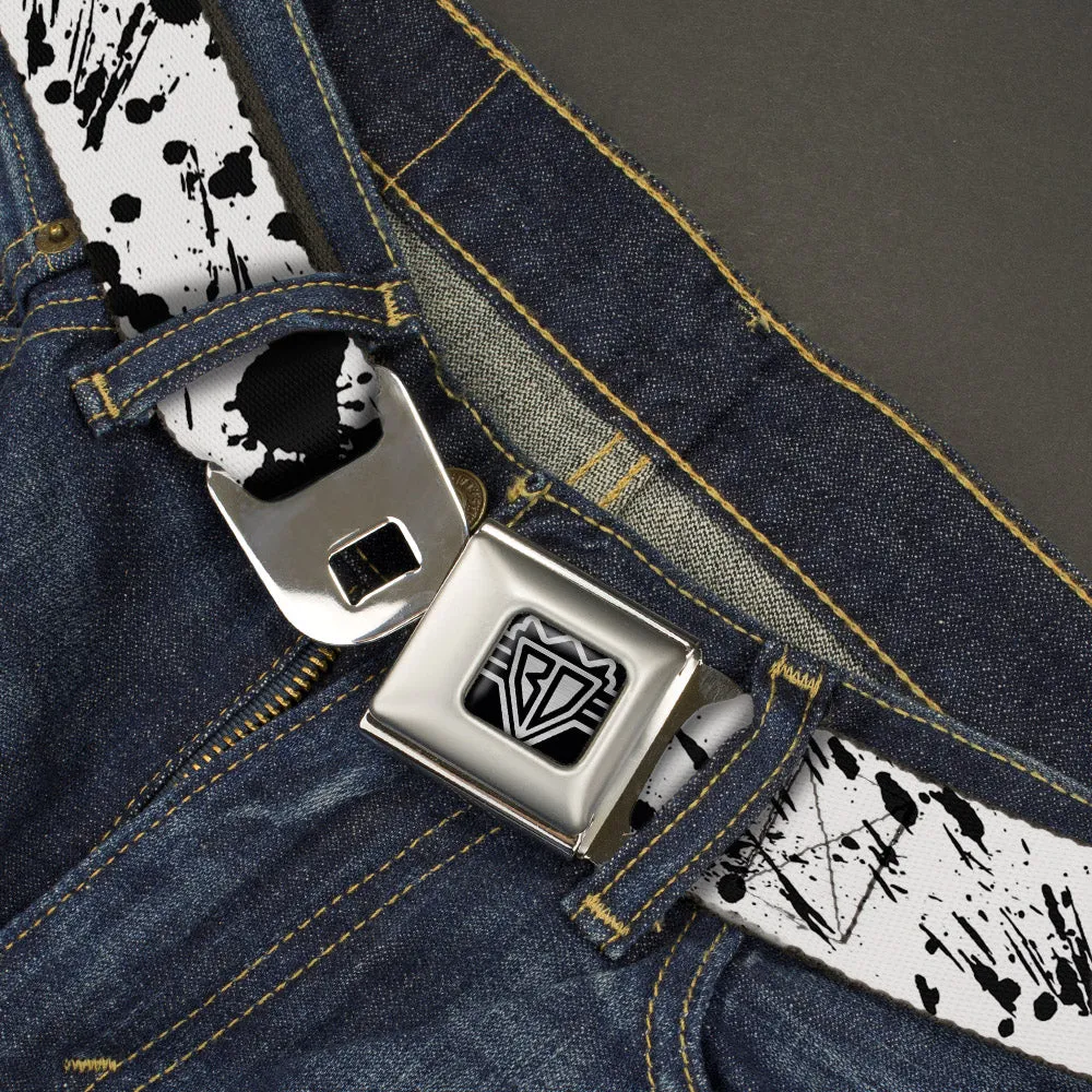 BD Wings Logo CLOSE-UP Full Color Black Silver Seatbelt Belt - Splatter White/Black Webbing