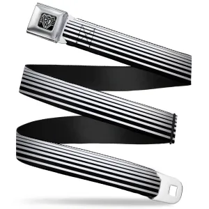 BD Wings Logo CLOSE-UP Full Color Black Silver Seatbelt Belt - Stripe Transition Black/White Webbing