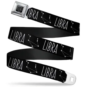 BD Wings Logo CLOSE-UP Full Color Black Silver Seatbelt Belt - Zodiac LIBRA/Constellation Black/White Webbing
