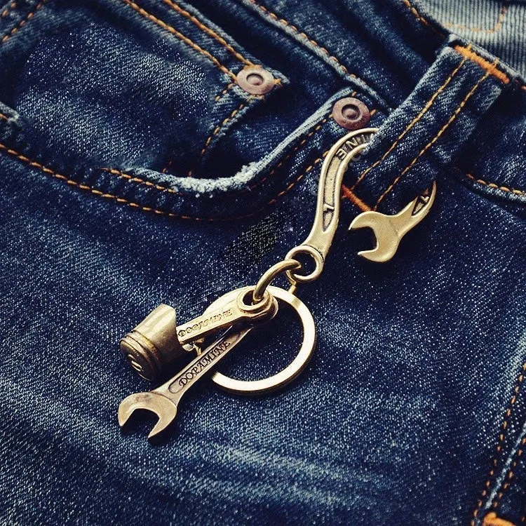 Brass Wrench Keyring Moto KeyChains Wrench Hook Keyrings Moto Key Holders Key Chain Key Rings for Men