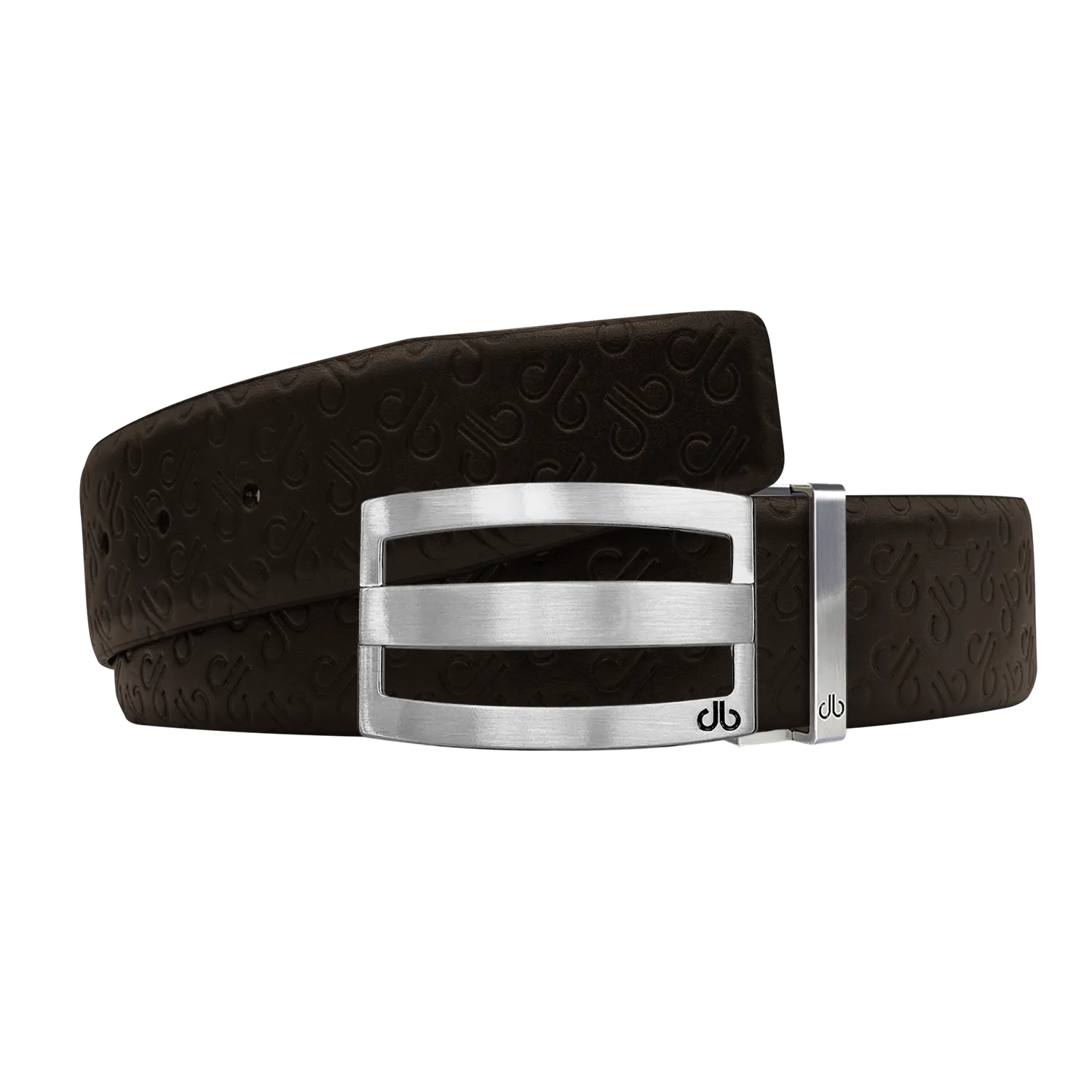 Brown Db Icon Pattern Embossed Leather Belt With Silver Druh Db Classic Stripped  Buckle