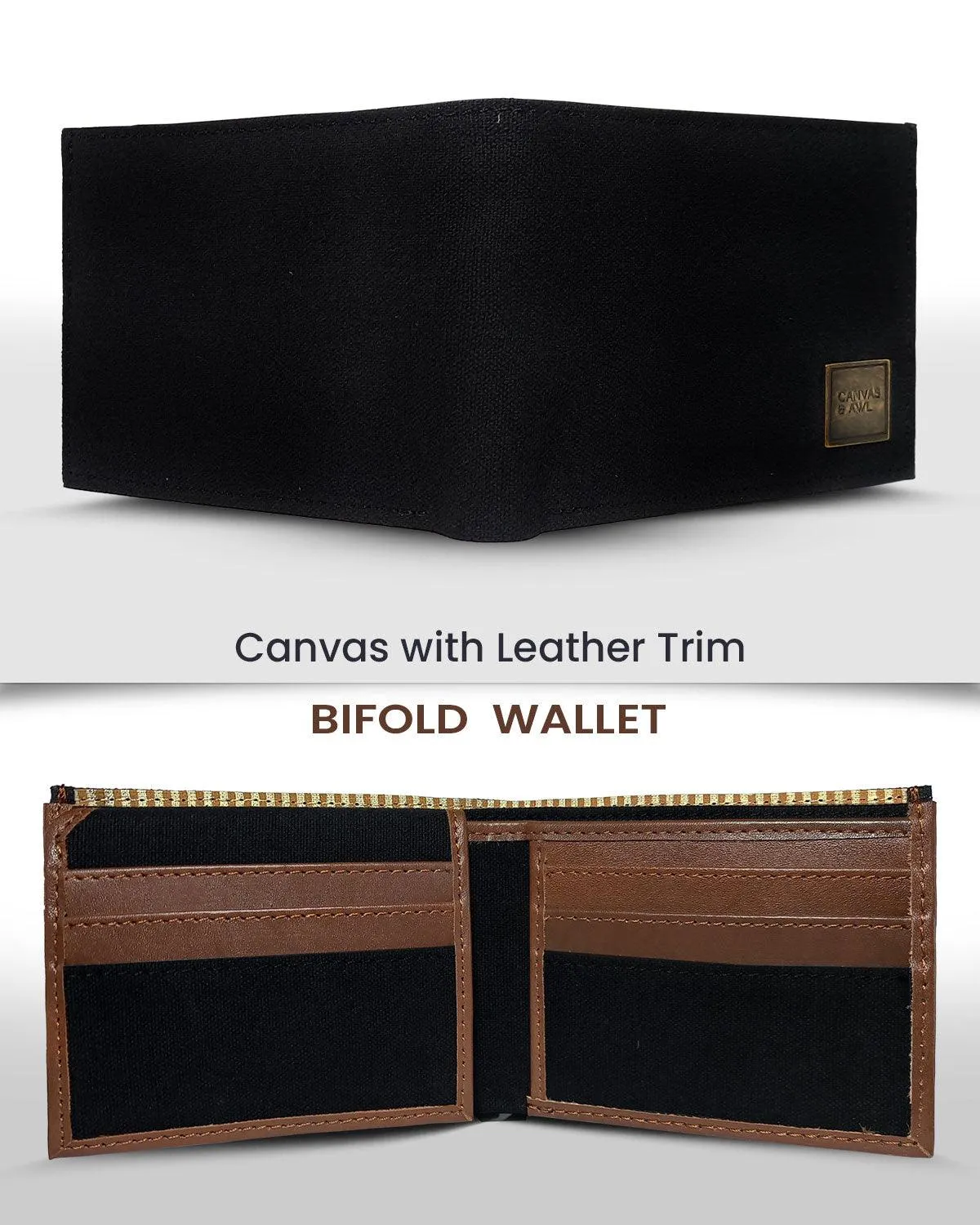 CANVAS & AWL Canvas with Leather Trim Slim Bifold RFID Blocking Men's Wallet (Black)