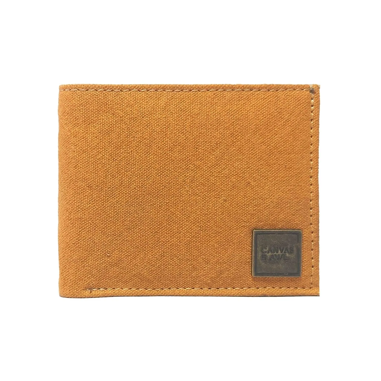 CANVAS & AWL Canvas with Leather Trim Slim Bifold RFID Blocking Men's Wallet (Camel)
