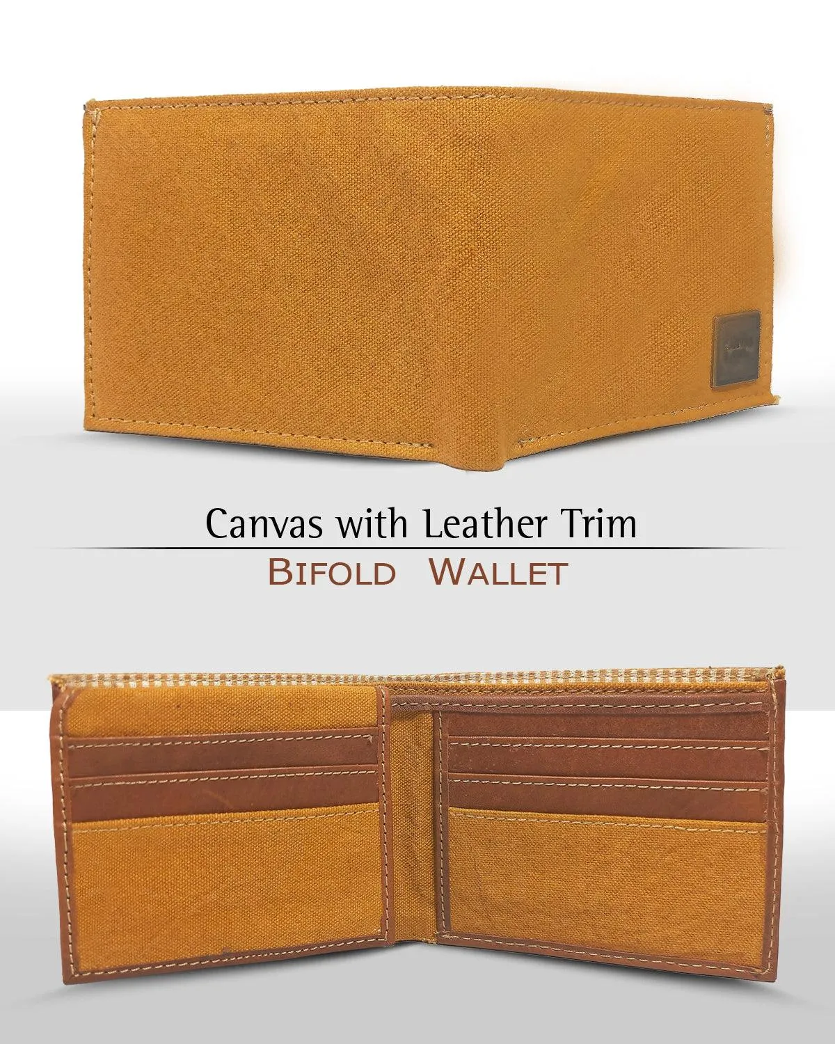 CANVAS & AWL Canvas with Leather Trim Slim Bifold RFID Blocking Men's Wallet (Camel)
