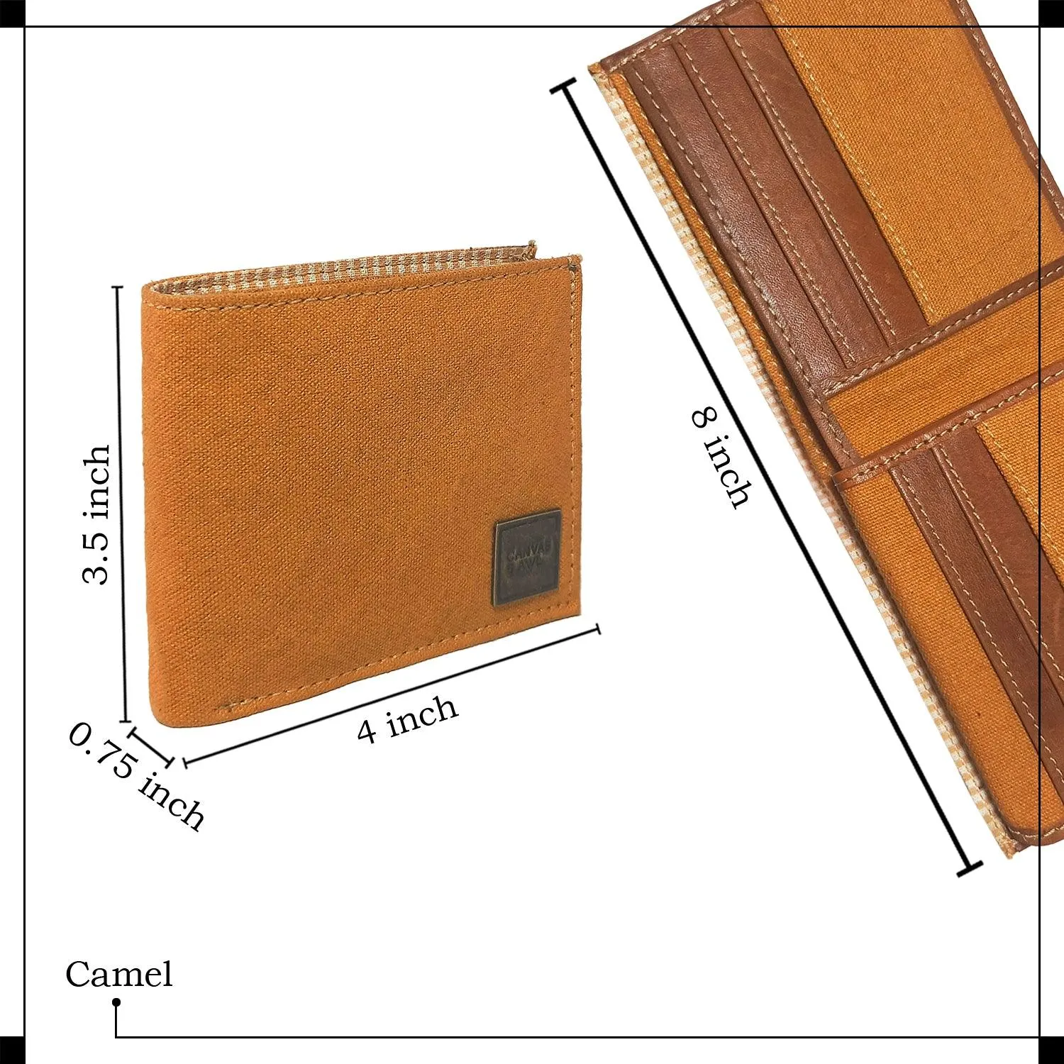 CANVAS & AWL Canvas with Leather Trim Slim Bifold RFID Blocking Men's Wallet (Camel)
