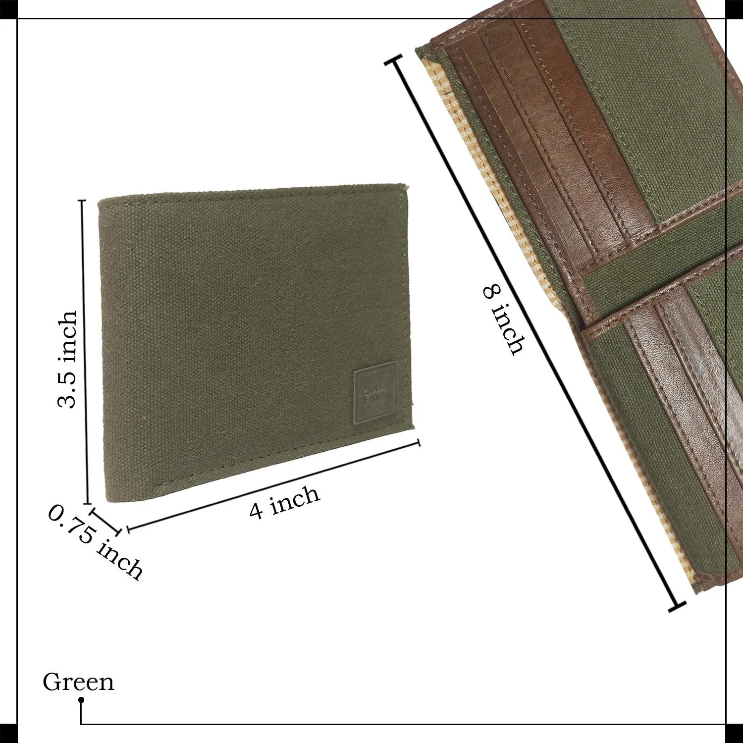 CANVAS & AWL Canvas with Leather Trim Slim Bifold RFID Blocking Men's Wallet (Green)