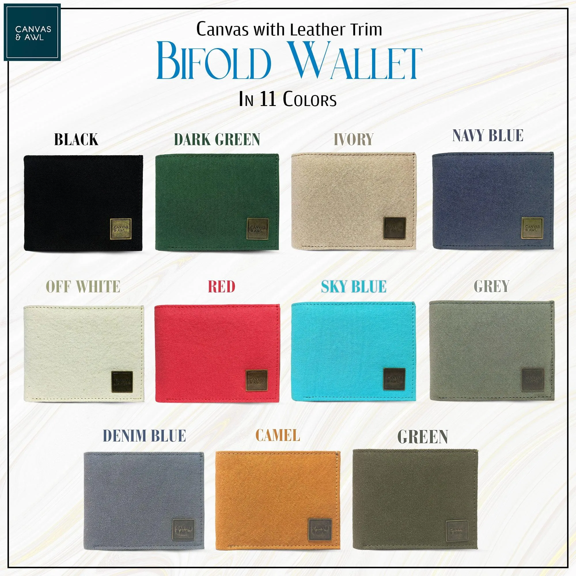 CANVAS & AWL Canvas with Leather Trim Slim Bifold RFID Blocking Men's Wallet (Red)
