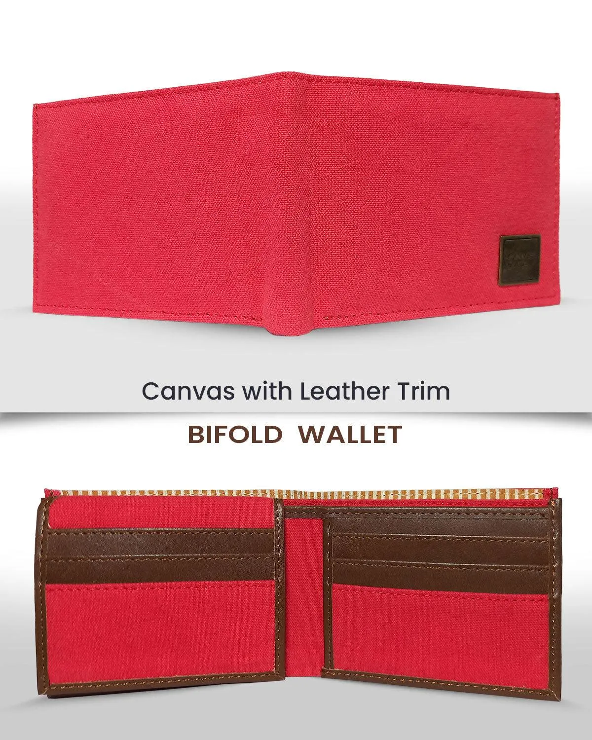 CANVAS & AWL Canvas with Leather Trim Slim Bifold RFID Blocking Men's Wallet (Red)