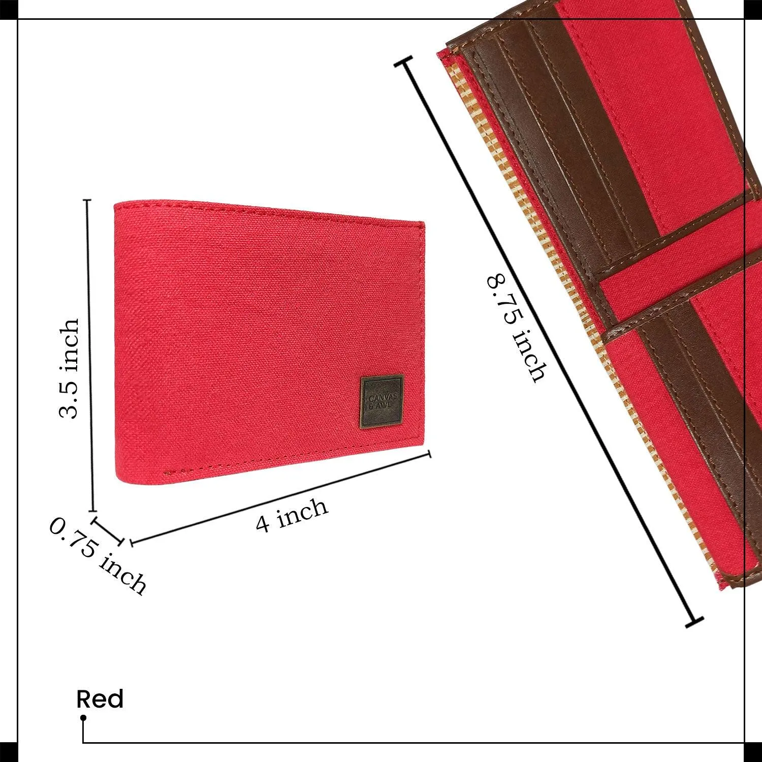 CANVAS & AWL Canvas with Leather Trim Slim Bifold RFID Blocking Men's Wallet (Red)