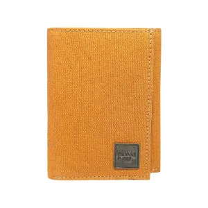CANVAS & AWL Canvas with Leather Trim Slim Trifold RFID Blocking Mens Wallet (Camel)