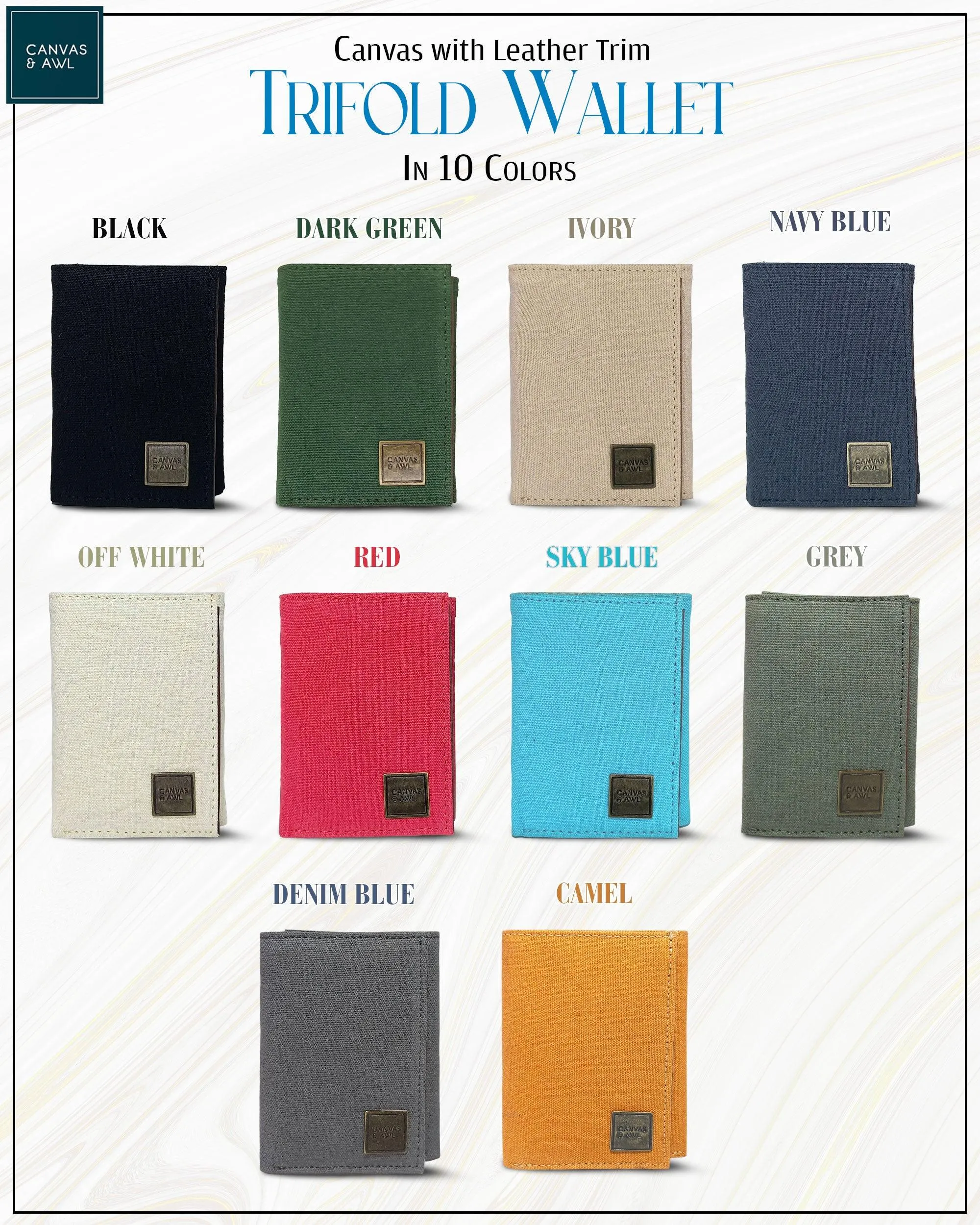CANVAS & AWL Canvas with Leather Trim Slim Trifold RFID Blocking Mens Wallet (Camel)
