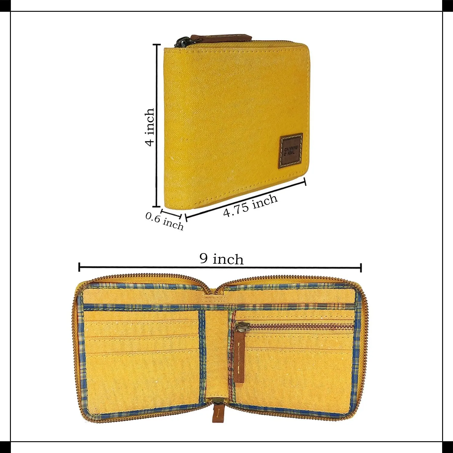 CANVAS & AWL Hand Stain Canvas Slim Bifold Zip Around Men's Wallet (Turmeric Stain)