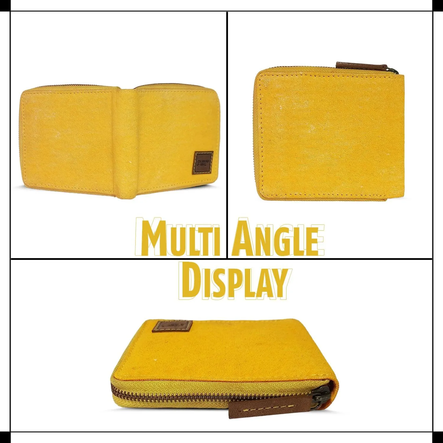 CANVAS & AWL Hand Stain Canvas Slim Bifold Zip Around Men's Wallet (Turmeric Stain)