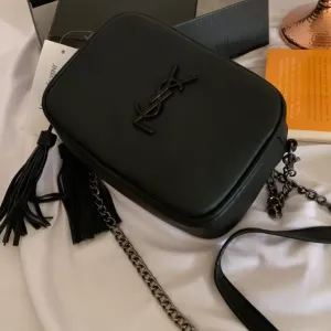 Chain Black Leather Crossbody Handbag For Women