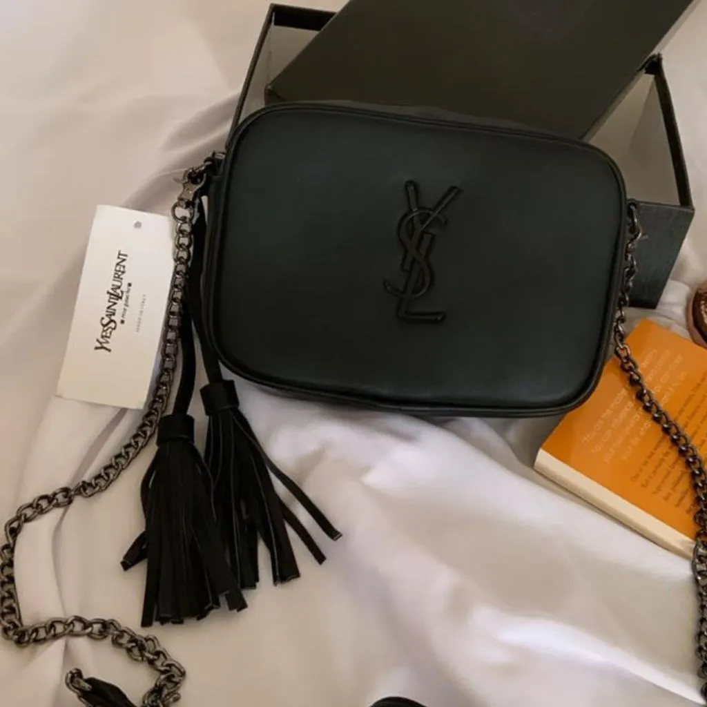 Chain Black Leather Crossbody Handbag For Women