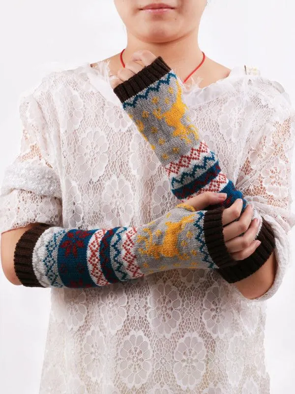 Charming Knit Cartoon Holiday Gloves for Women