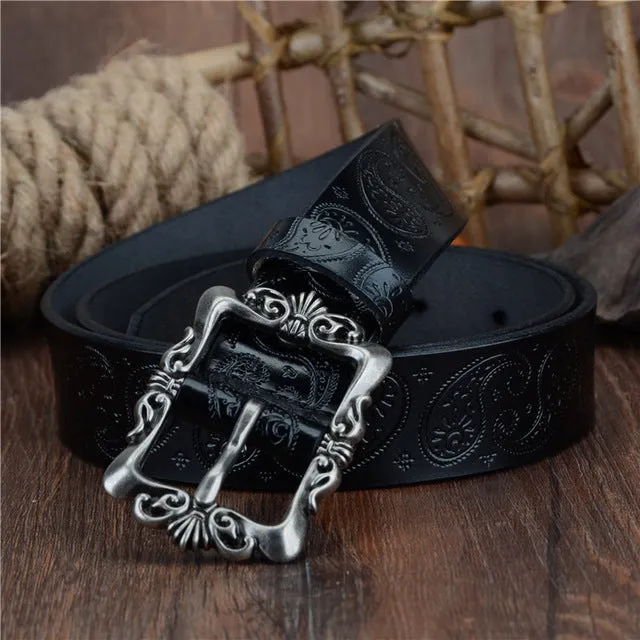 COWATHER 2017 cow genuine leather belts for Women luxury strap female belt Cashew flowers high quality pin buckle 3.2cm XF022