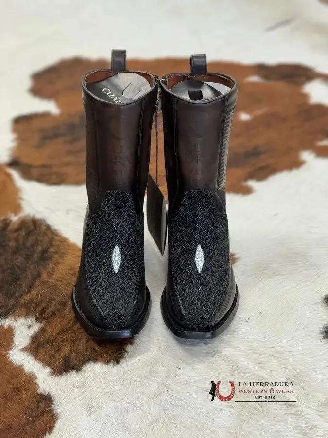 CUADRA SHORT BOOT MANTARRAYA BLACK LASER & WOVEN NARROW SQUARE TOE