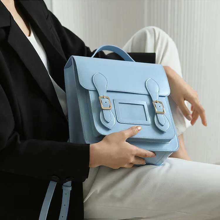 Cute Womens Blue Leather Backpacks Purses Small Rucksack Bags for Women