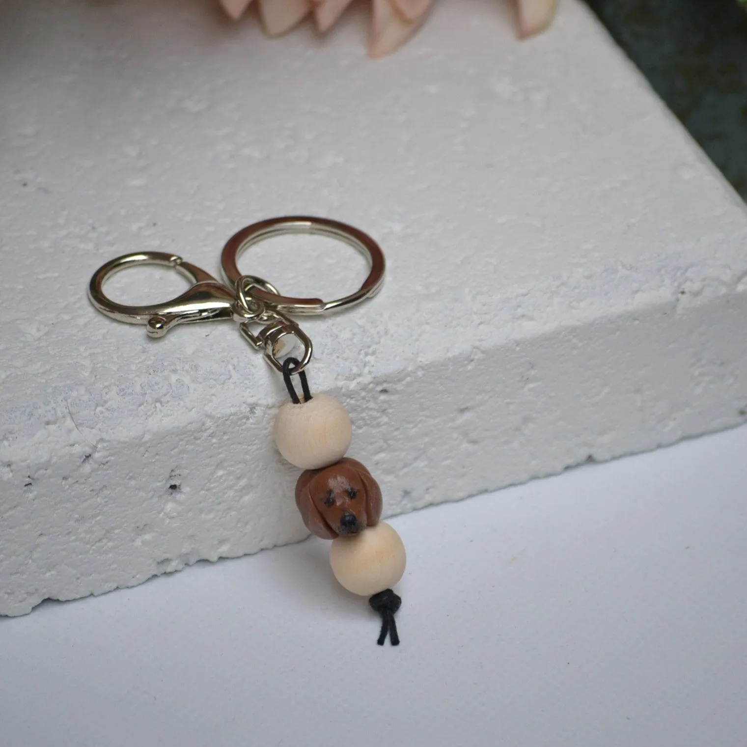 Dachshund keyring - handmade polymer clay sausage dog keychain