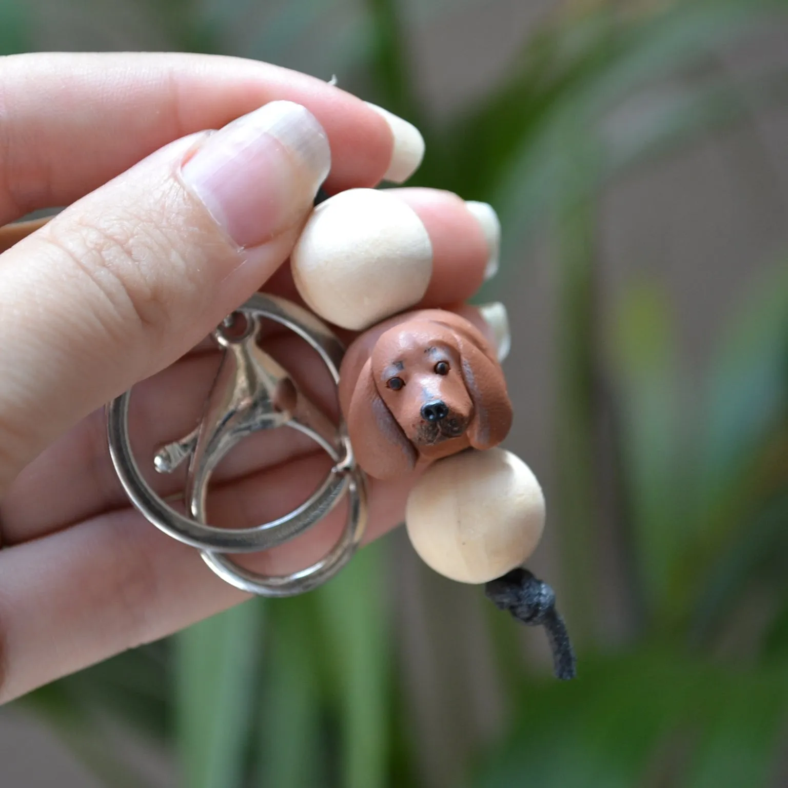 Dachshund keyring - handmade polymer clay sausage dog keychain