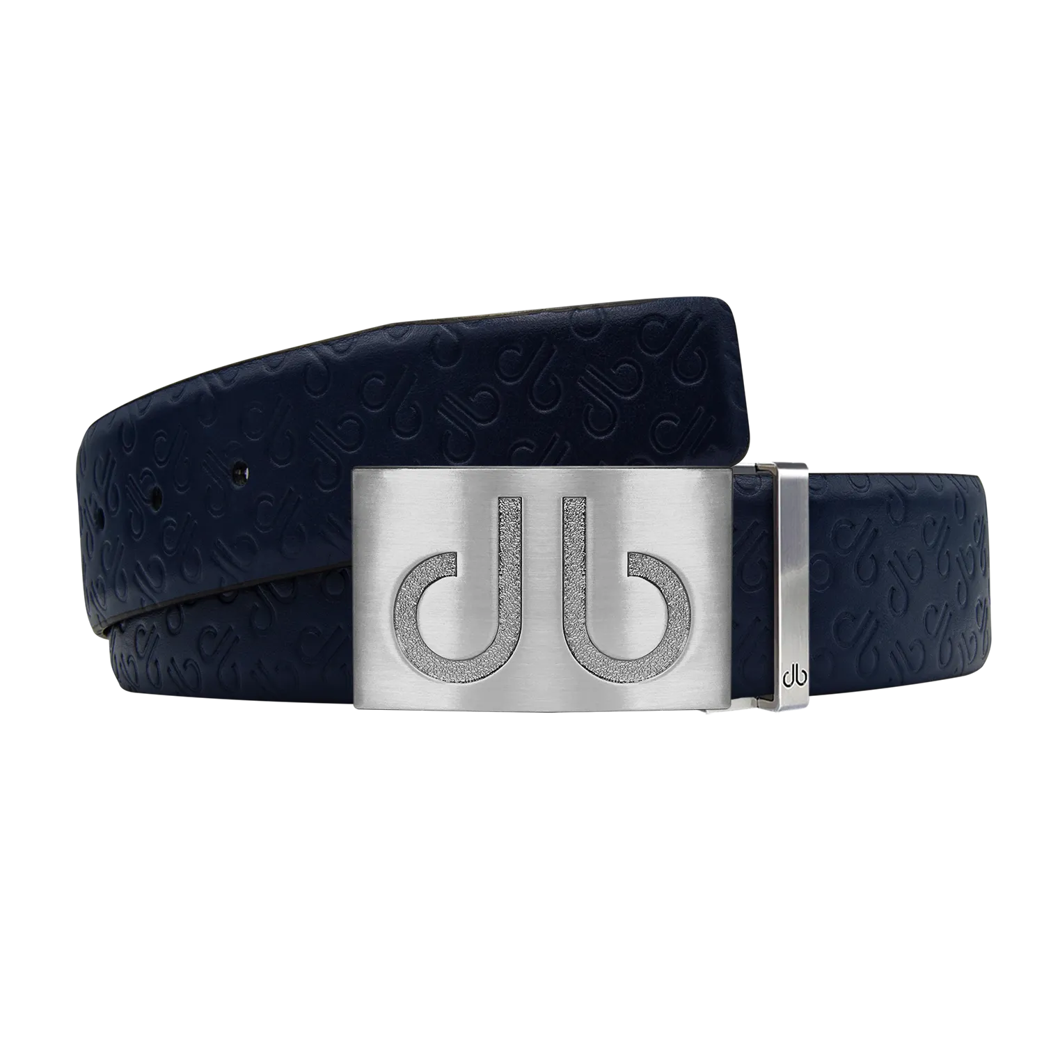 Dark Blue Db Icon Pattern Embossed Leather Belt With Silver Druh Db Classic Buckle