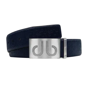 Dark Blue Db Icon Pattern Embossed Leather Belt With Silver Druh Db Classic Buckle