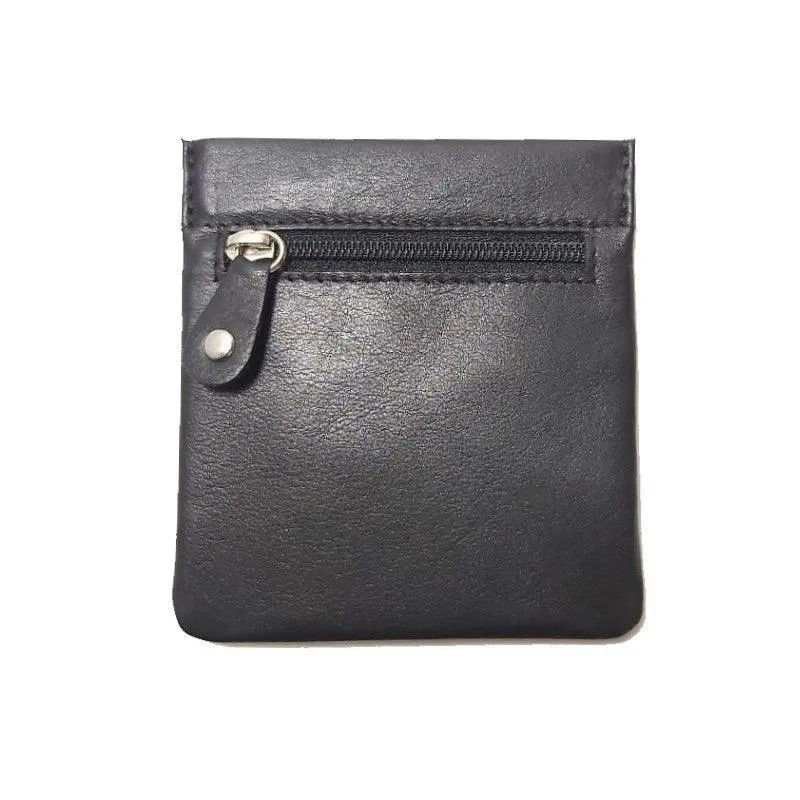 David Aster Black Leather Coin Pouch