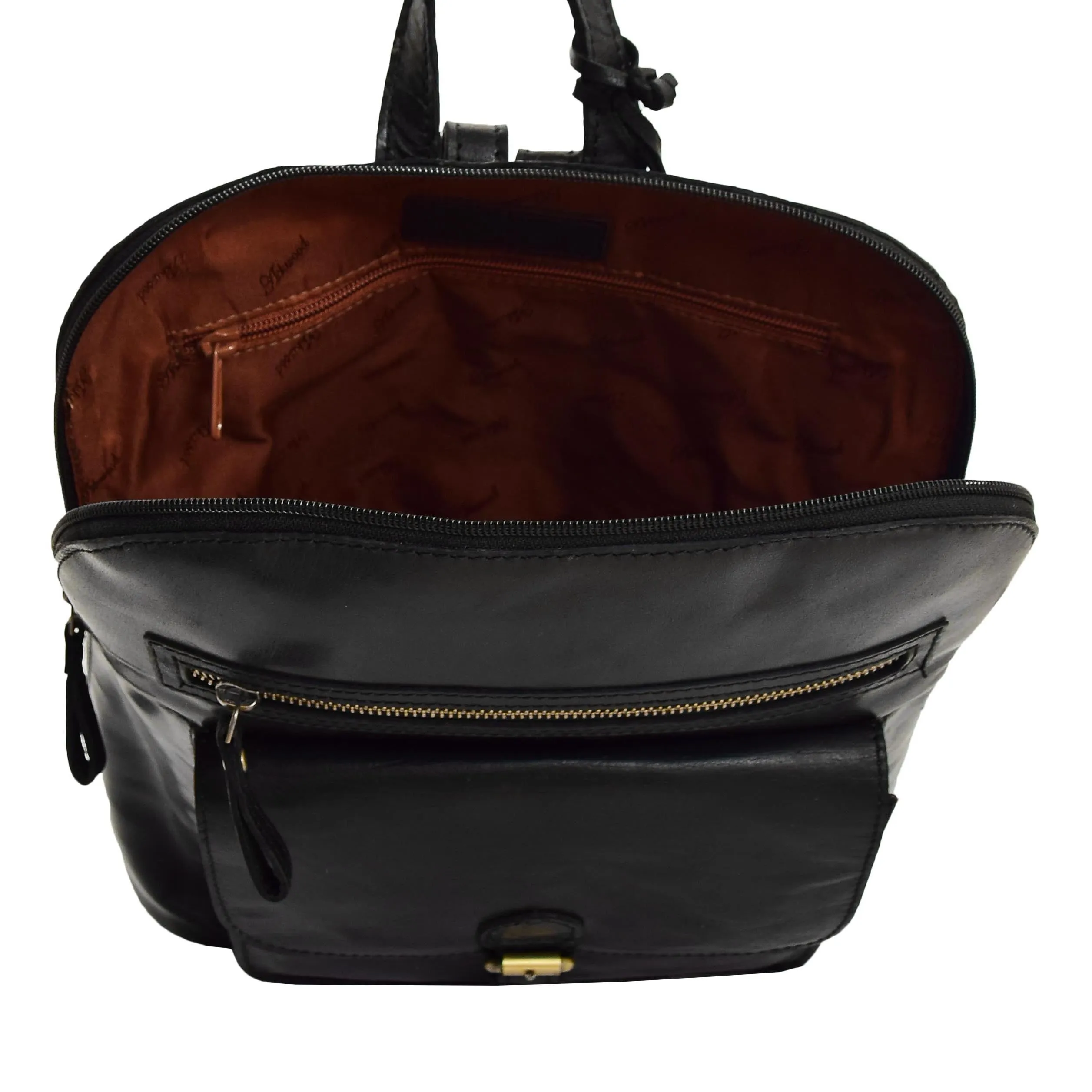 DR285 Women's Leather Casual Mid Size Backpack Black