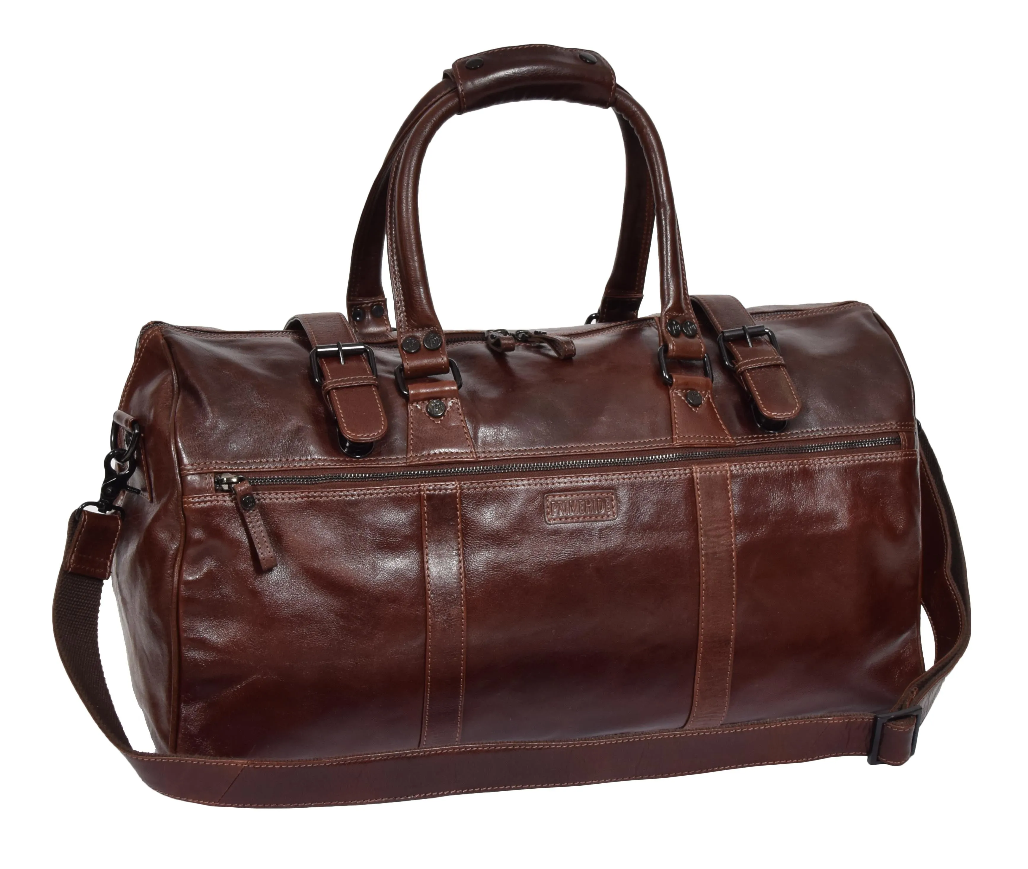 DR329 Brown Luxury Leather Holdall Travel Duffle Bag