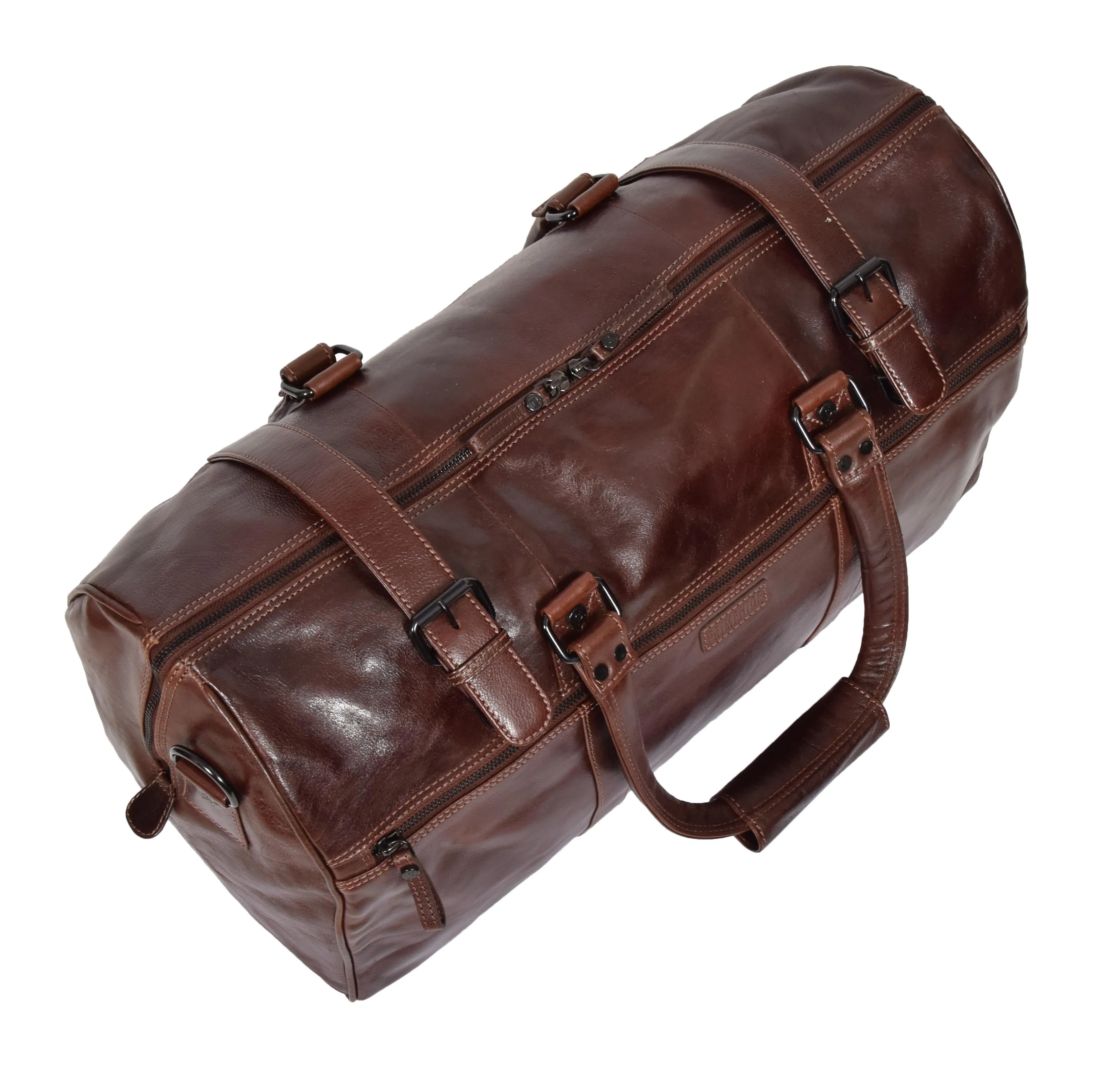 DR329 Brown Luxury Leather Holdall Travel Duffle Bag