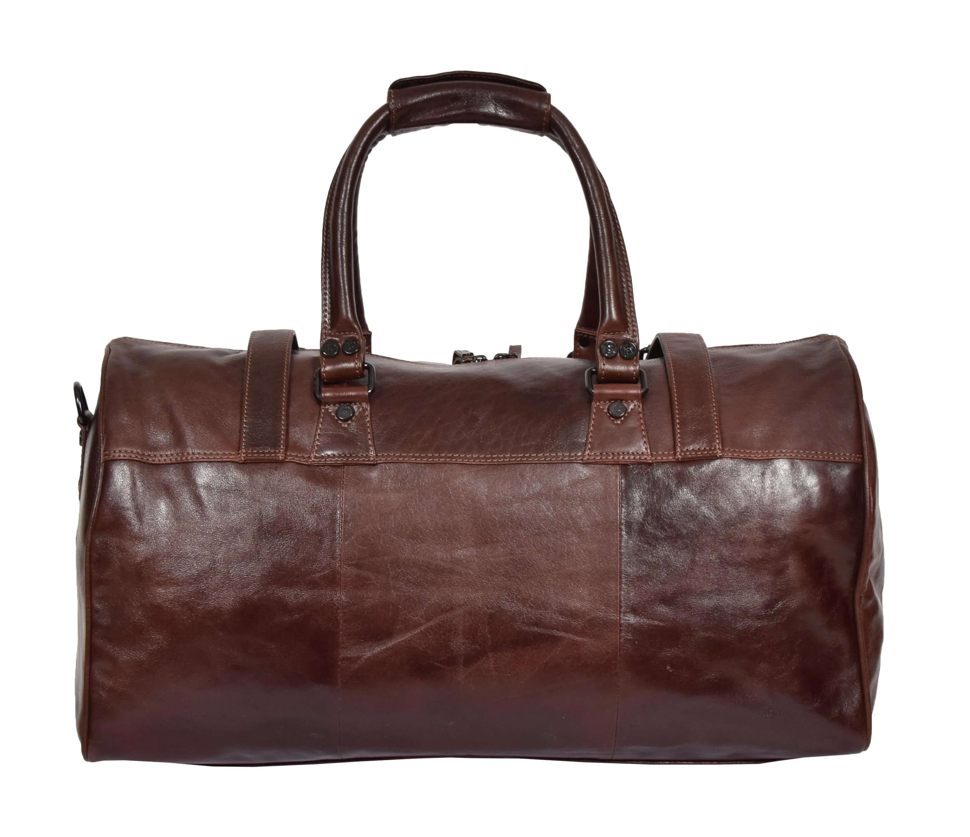 DR329 Brown Luxury Leather Holdall Travel Duffle Bag