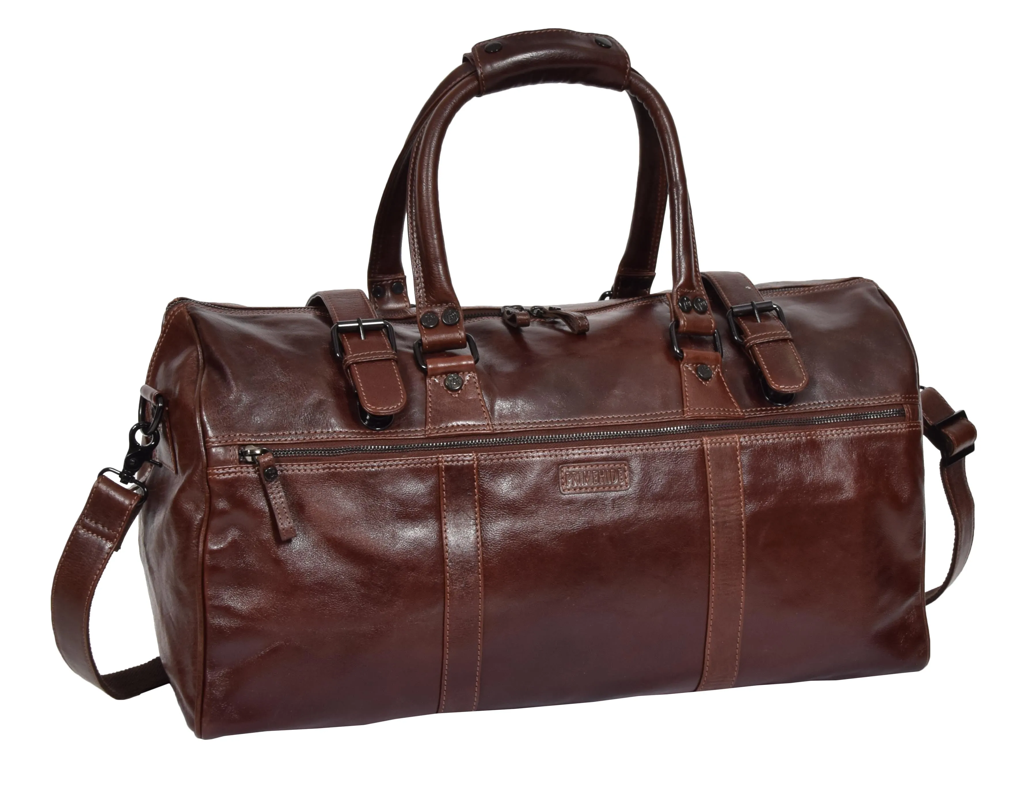 DR329 Brown Luxury Leather Holdall Travel Duffle Bag